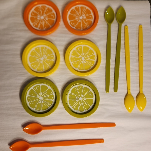 Retro 1969 Fruit and Frappe Summer Coasters and Stirrers Gift Set Made in USA - Picture 6 of 9